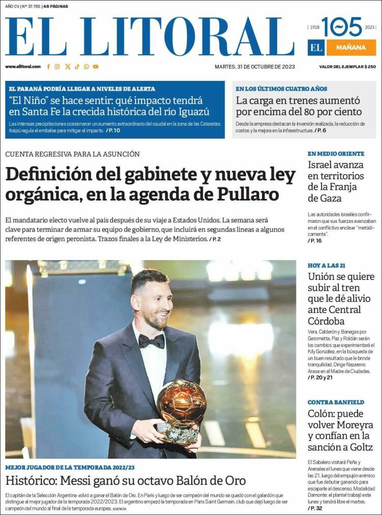 Portada de Diario El Litoral (Argentina)