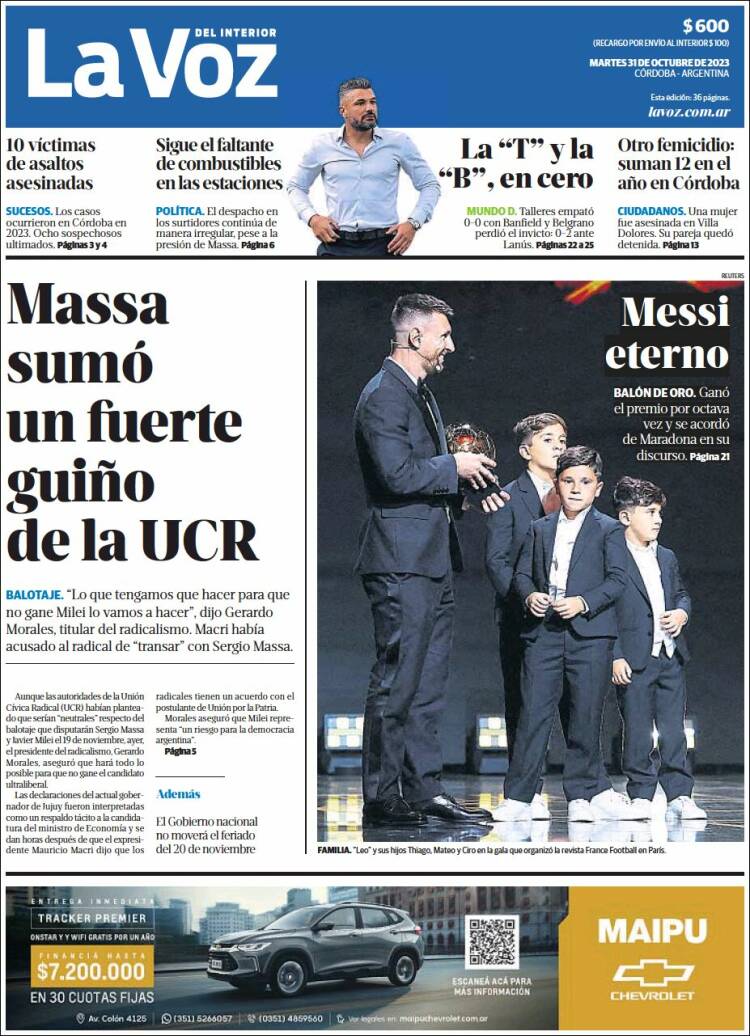 Portada de La Voz del Interior (Argentina)