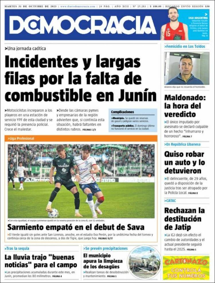 Portada de Diario Democracia (Argentina)