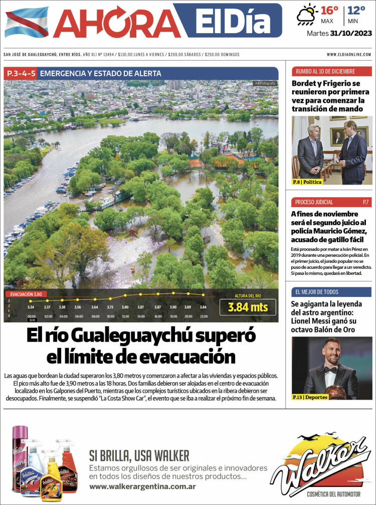 Portada de El Día de Gualeguaychú (Argentina)