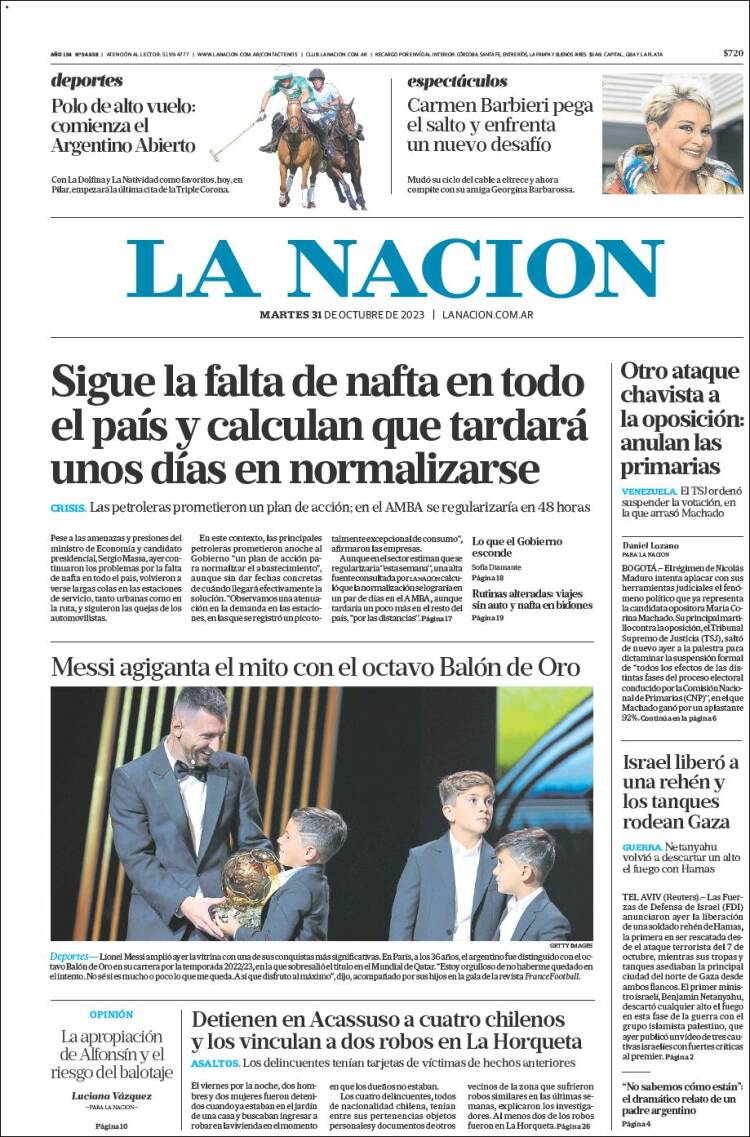 Portada de La Nación (Argentina)
