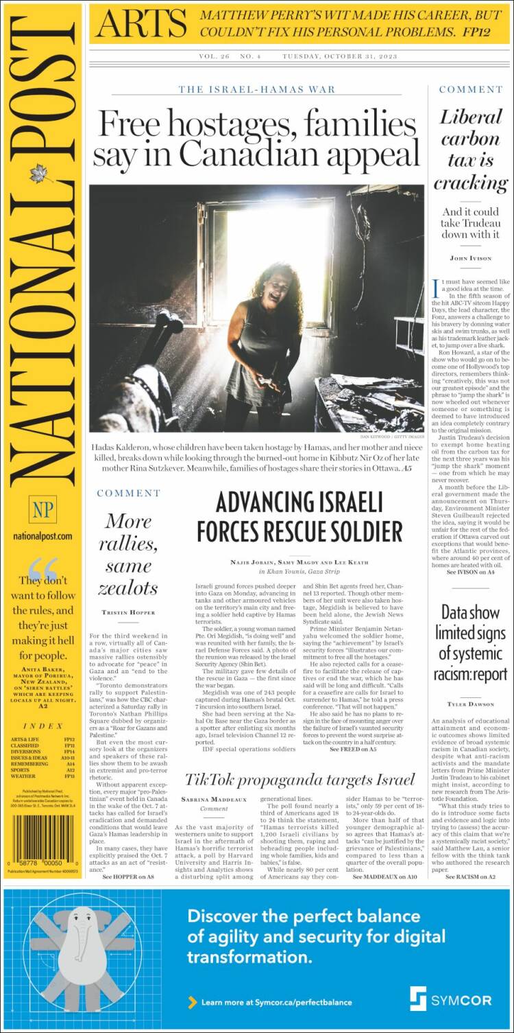 Portada de The National Post (Canadá)