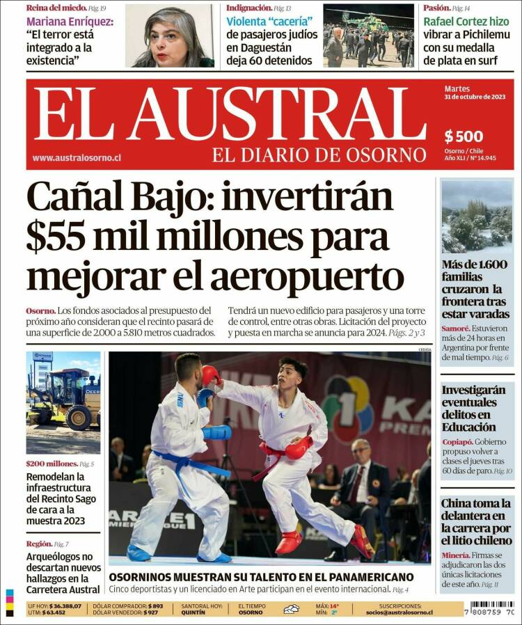 Portada de El Austral de Osorno (Chile)