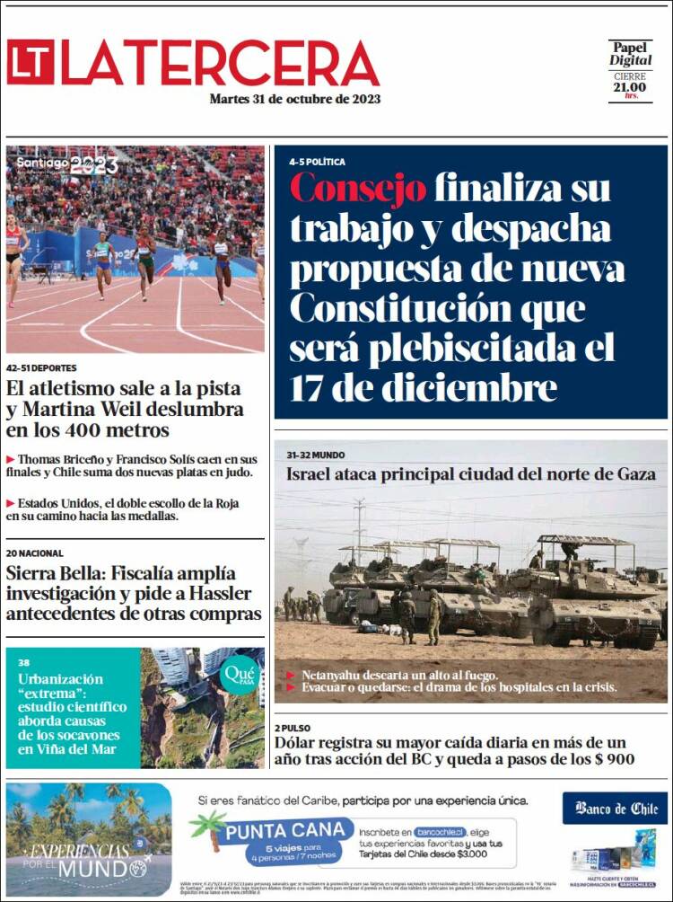 Portada de La Tercera (Chile)