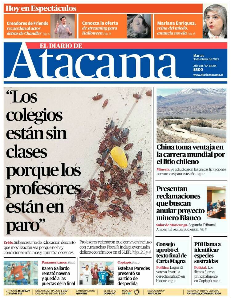 Portada de Diario de Atacama (Chile)