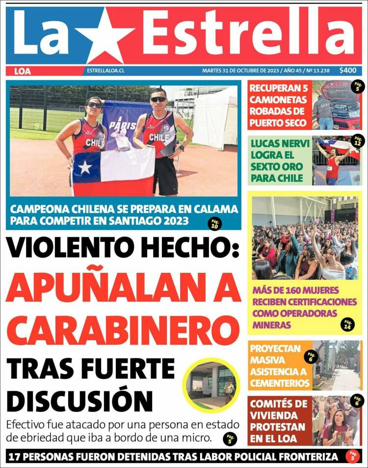 Portada de La Estrella de Loa (Chile)