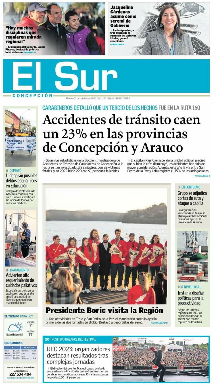 Portada de El Sur (Chile)