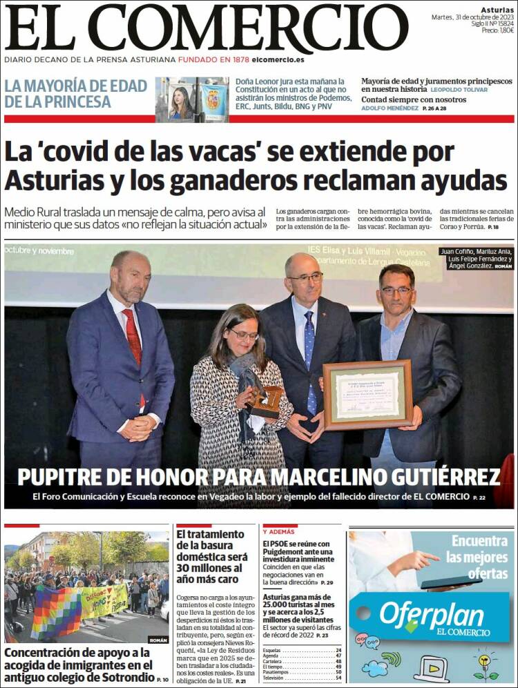 Portada de El Comercio (España)