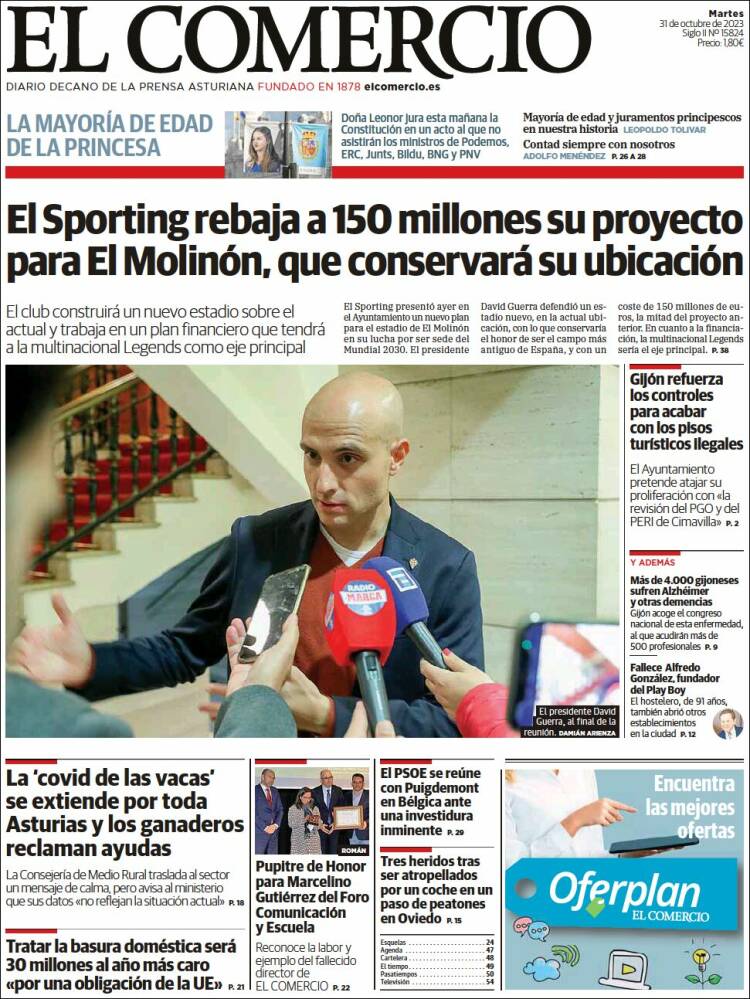 Portada de El Comercio - Gijón (España)