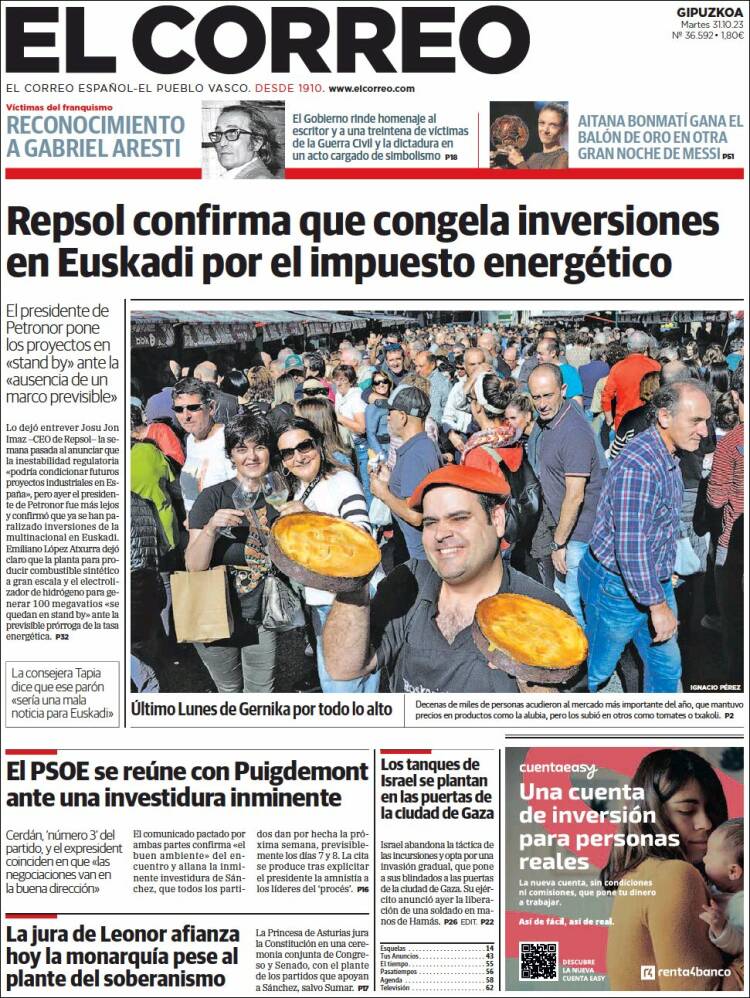 Portada de El Correo - Guipuzcoa (España)