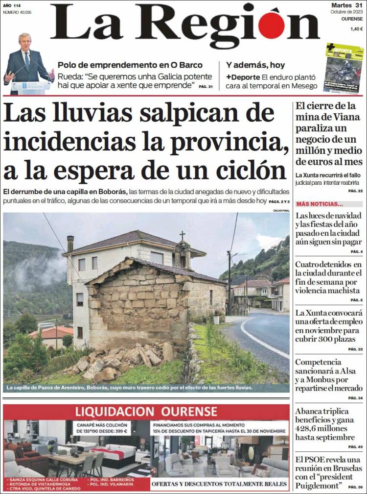 Portada de La Región de Ourense (España)
