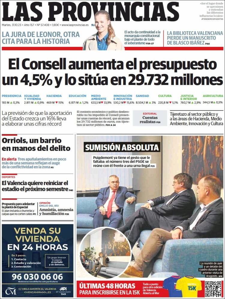 Portada de Las Provincias (España)