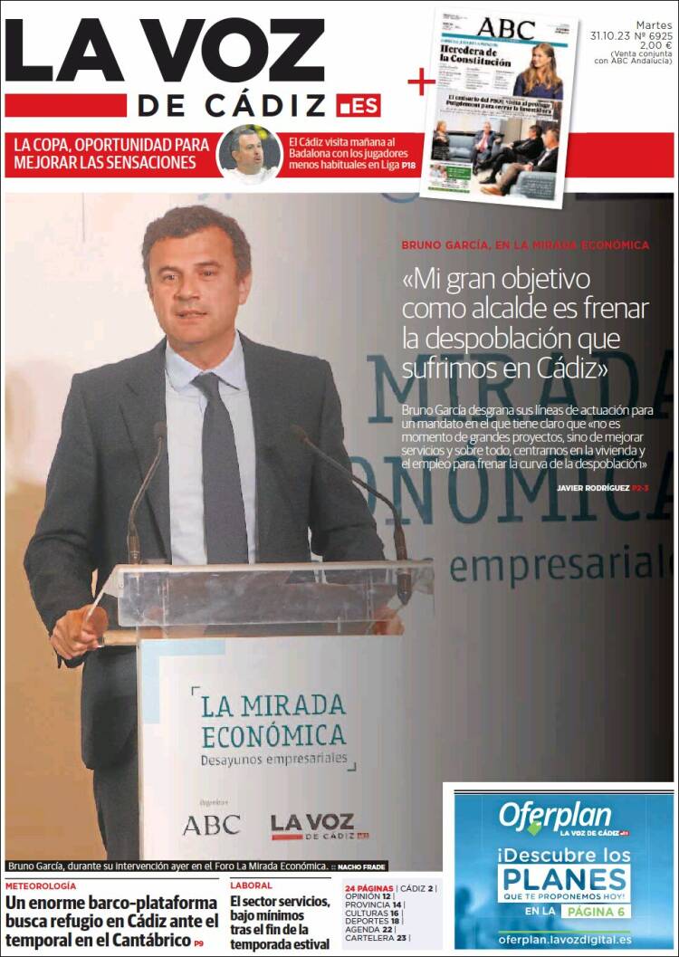 Portada de La Voz de Cádiz (España)