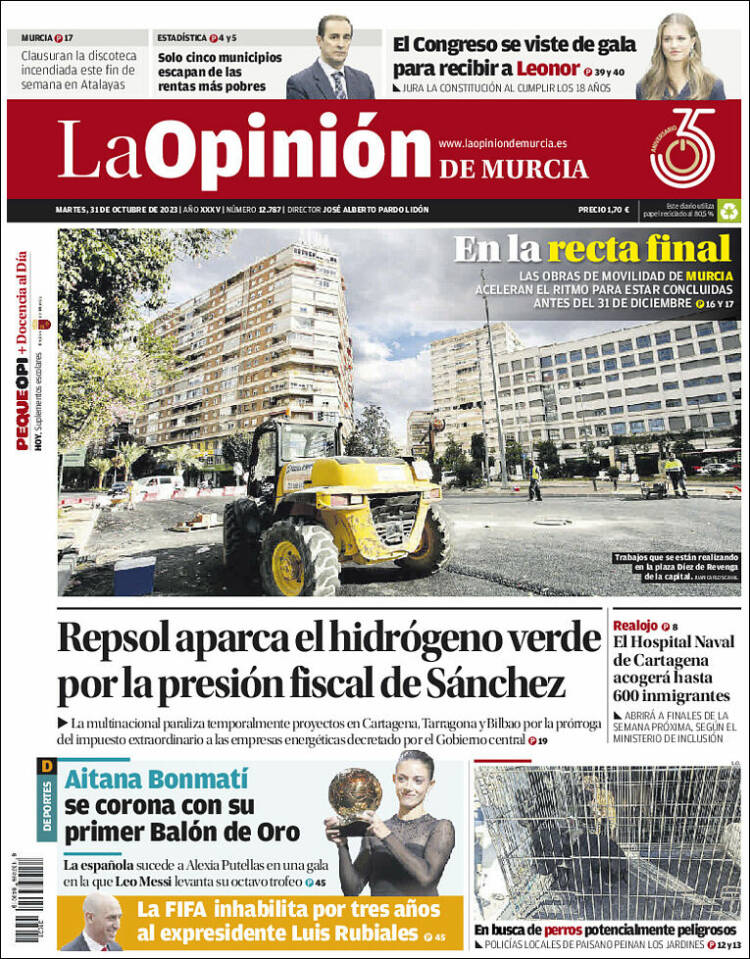 Portada de La Opinión de Murcia (España)