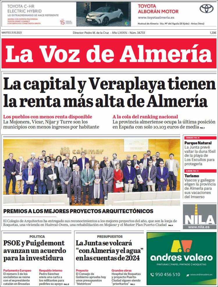 Portada de La Voz de Almería (España)