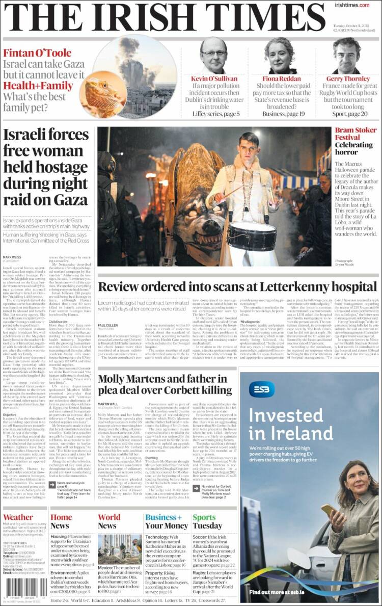 Portada de Irish Times (Irlanda)