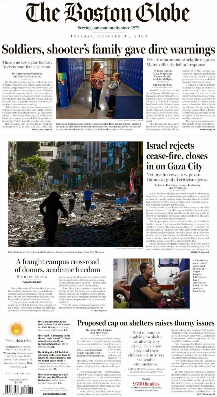 Portada de Boston Globe (USA)