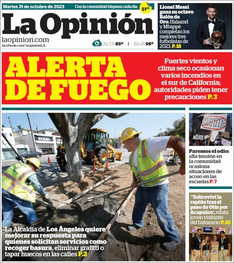 Portada de La Opinión (USA)