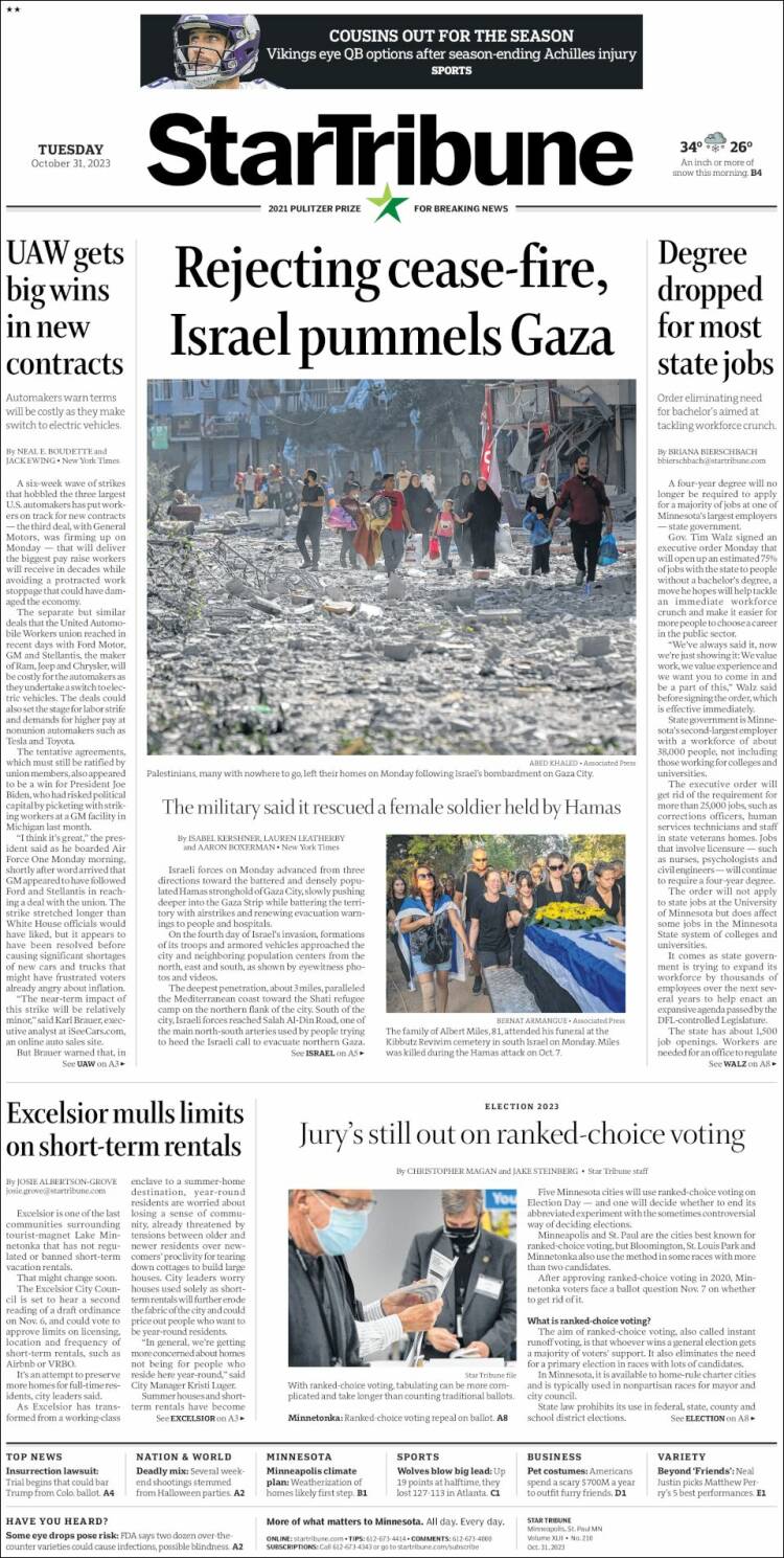 Portada de Star Tribune (USA)