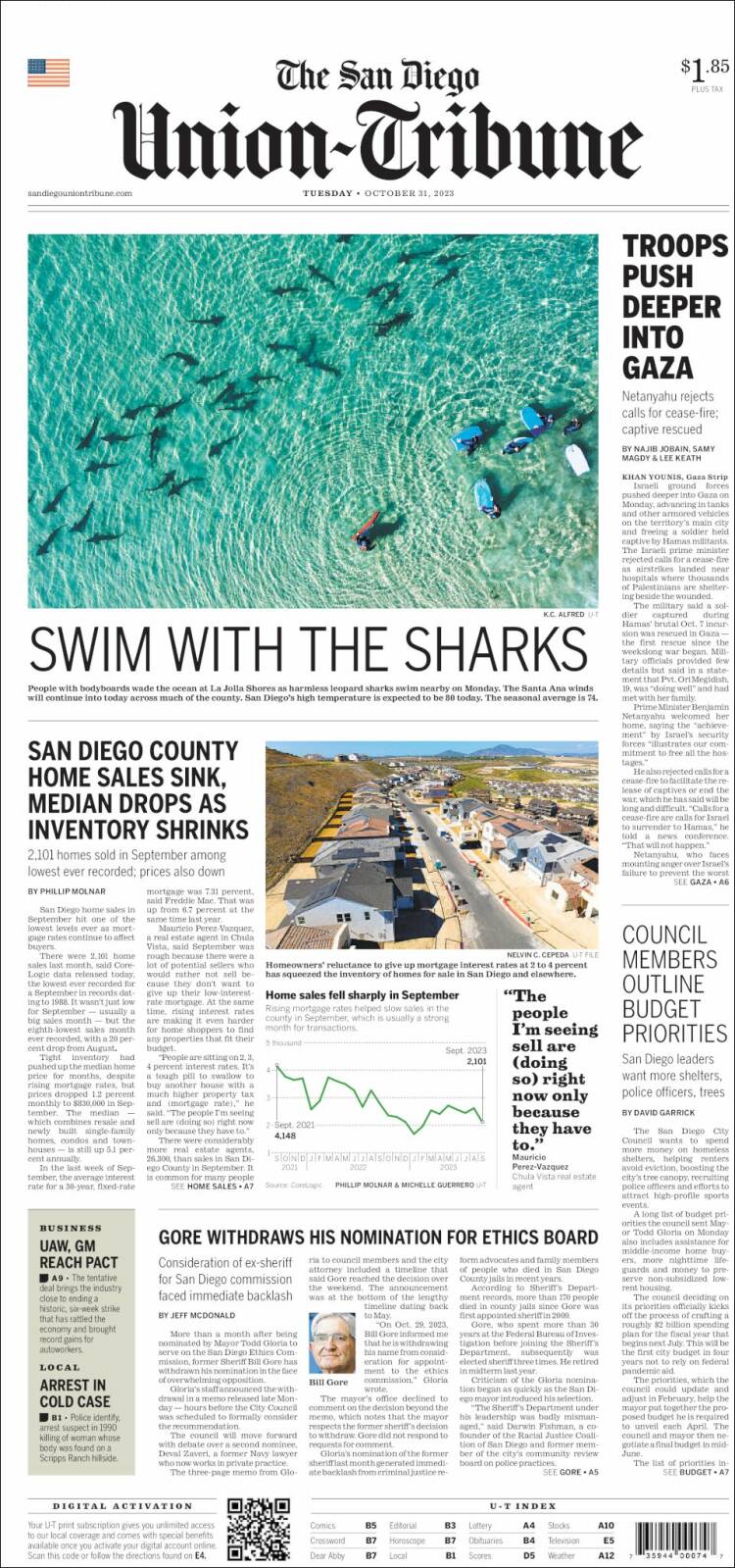 Portada de The San Diego Union-Tribune (USA)