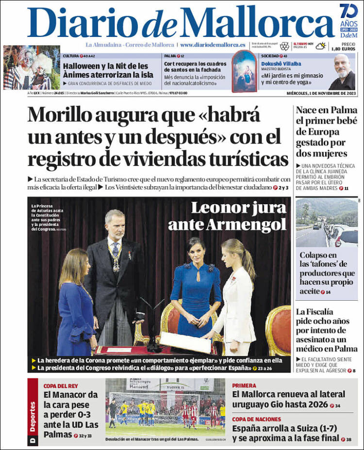 Portada de Diario de Mallorca (España)