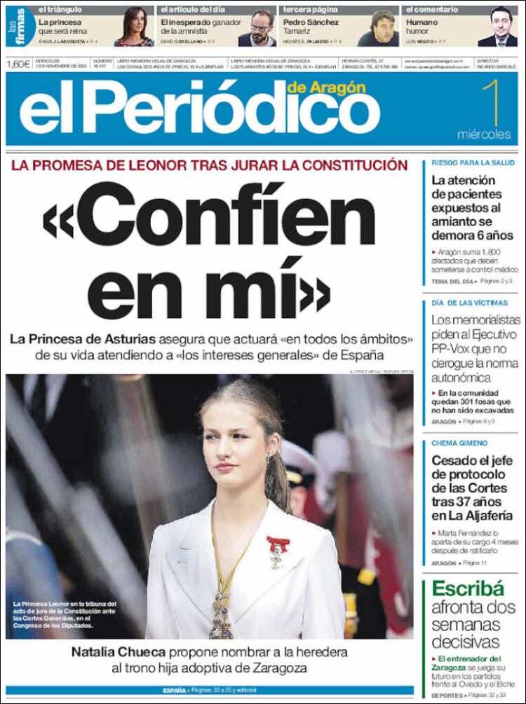 Portada de El Periódico de Aragón (España)