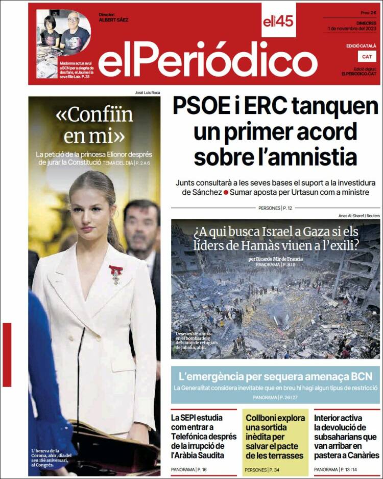 Portada de El Periódico de Catalunya (España)