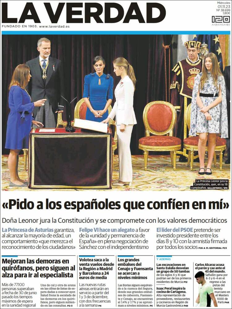 Portada de La Verdad de Murcia (España)