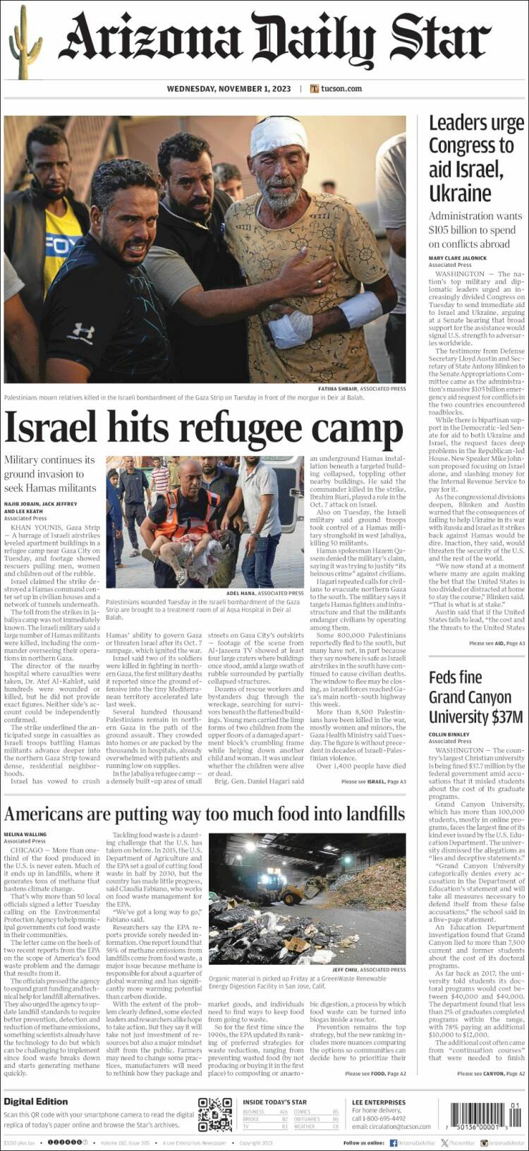 Portada de Arizona Daily Star (USA)