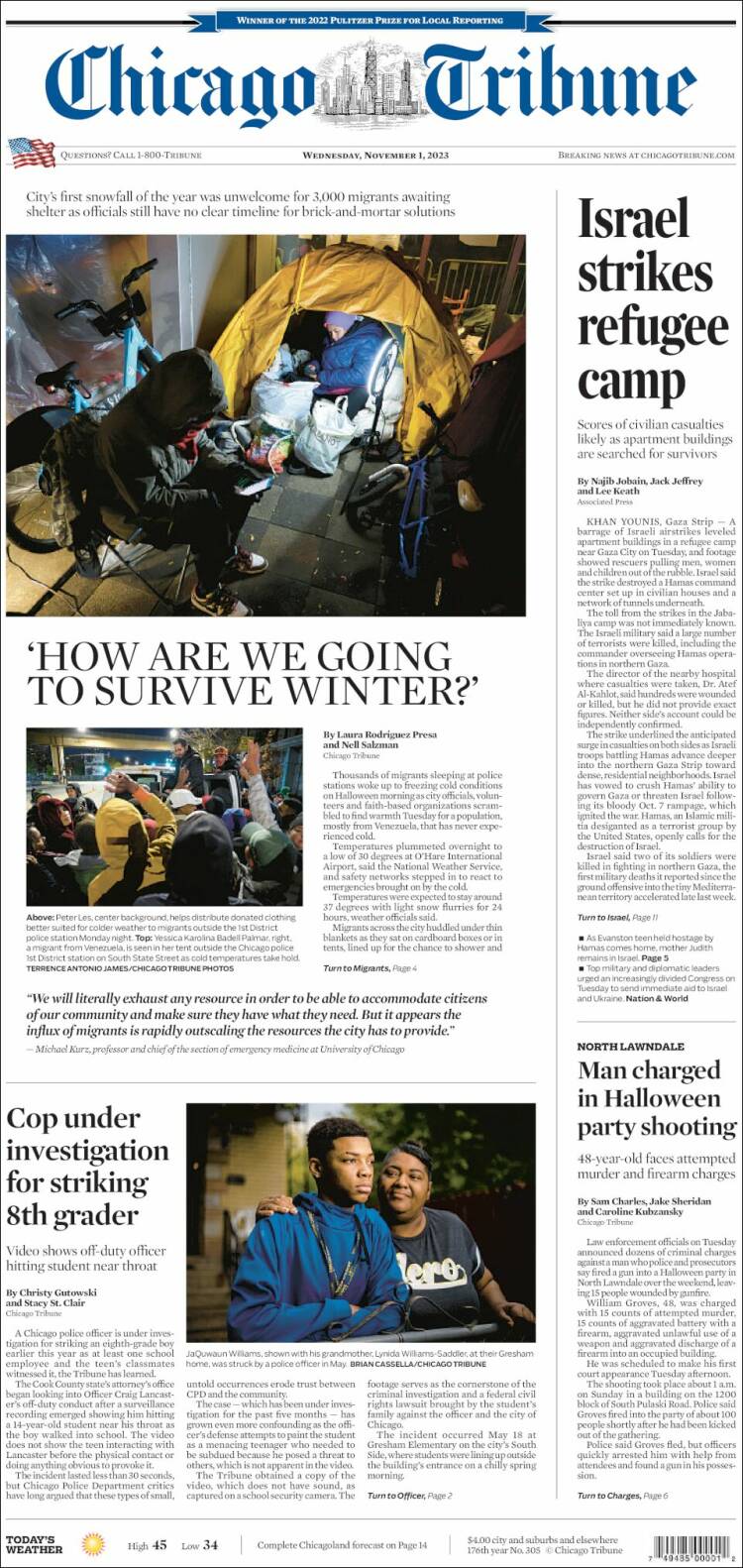 Portada de Chicago Tribune (USA)