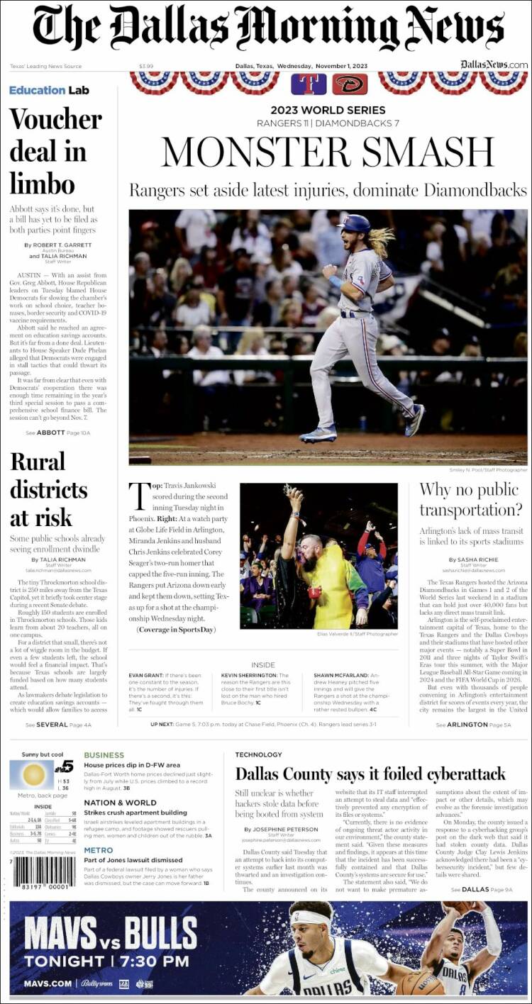 Portada de Dallas Morning News (USA)