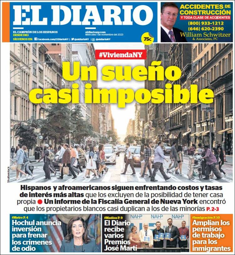 Portada de El Diario NY (USA)