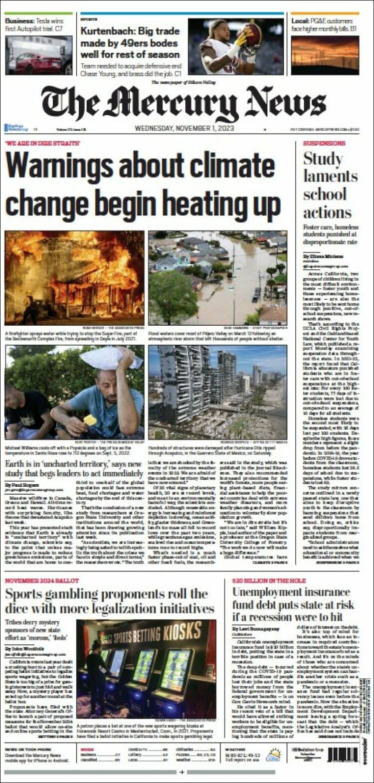 Portada de San Jose Mercury News (USA)