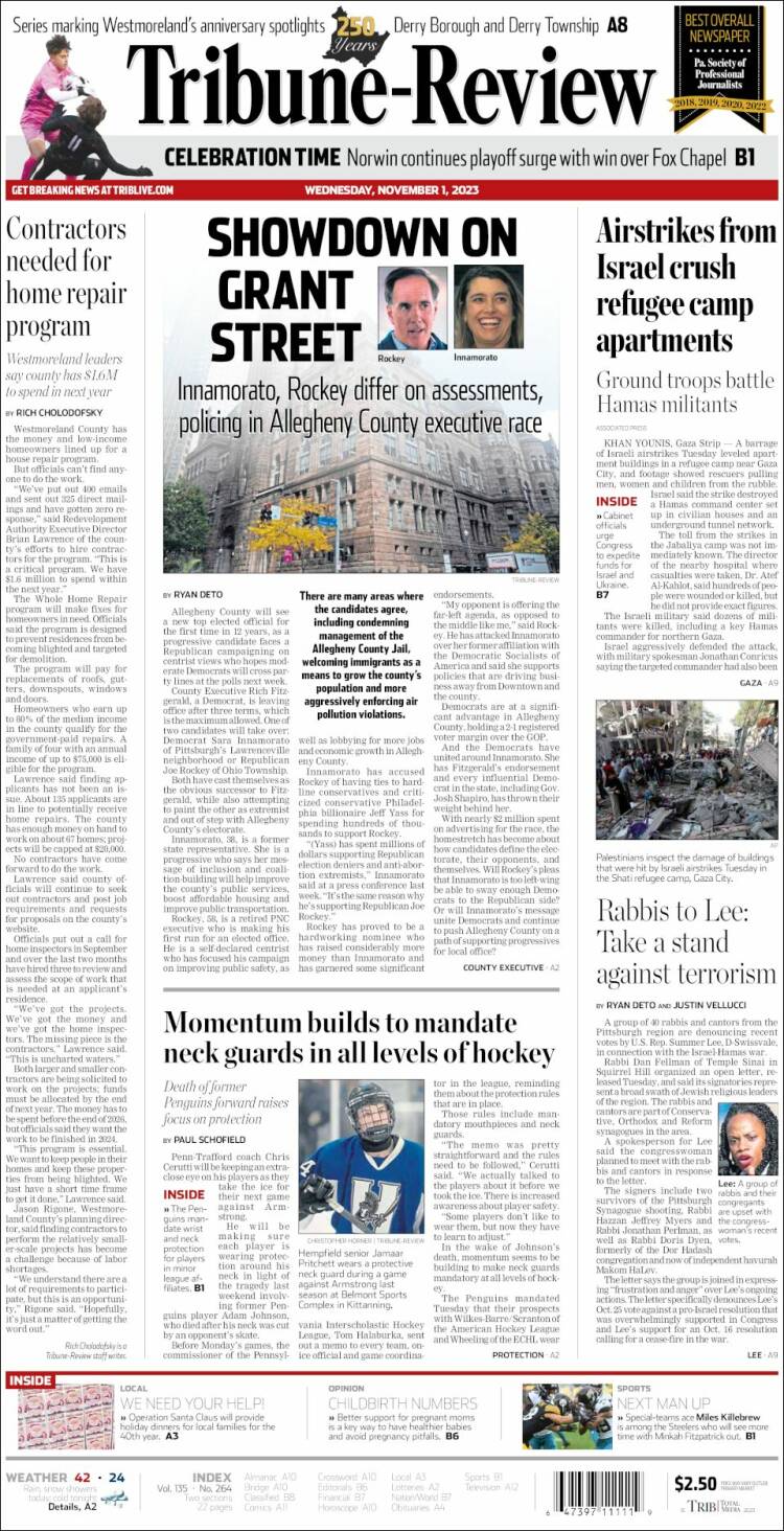 Portada de Tribune-Review (USA)
