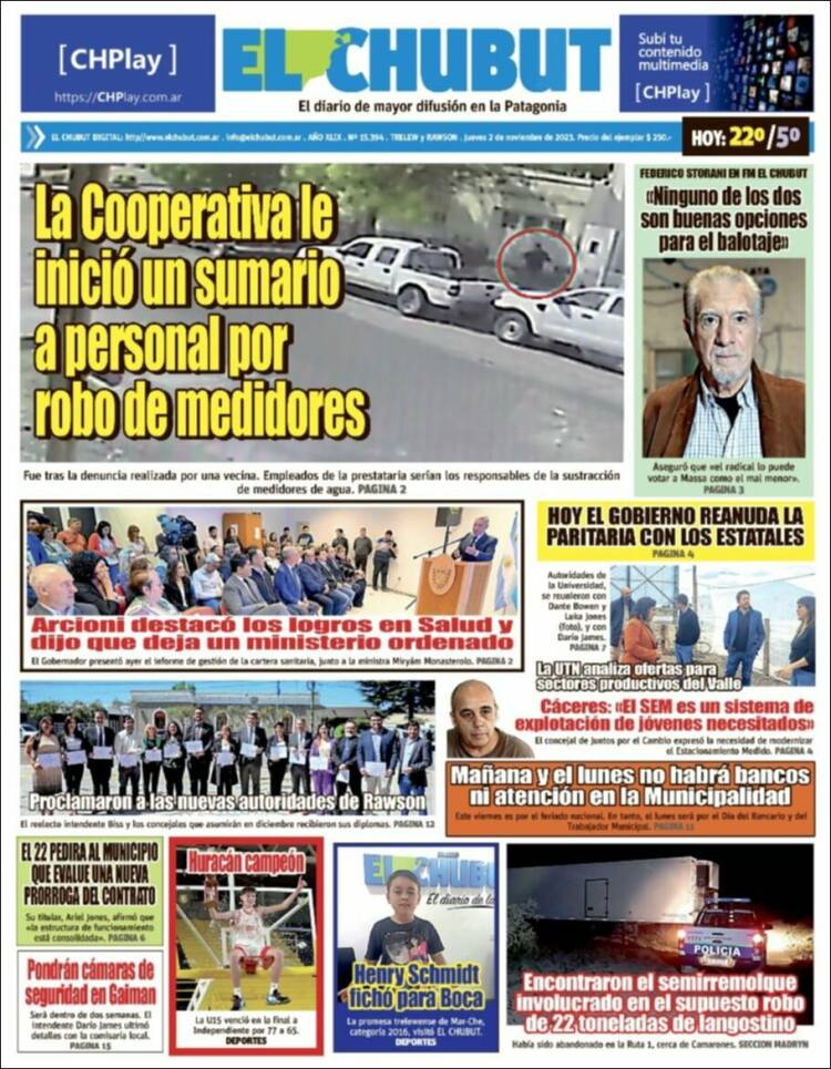 Portada de El Chubut (Argentina)