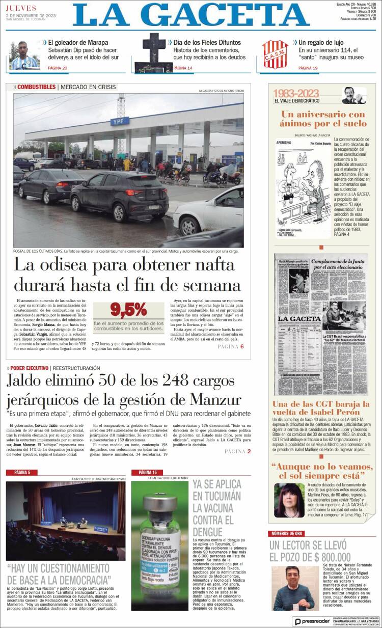 Portada de La Gaceta (Argentina)