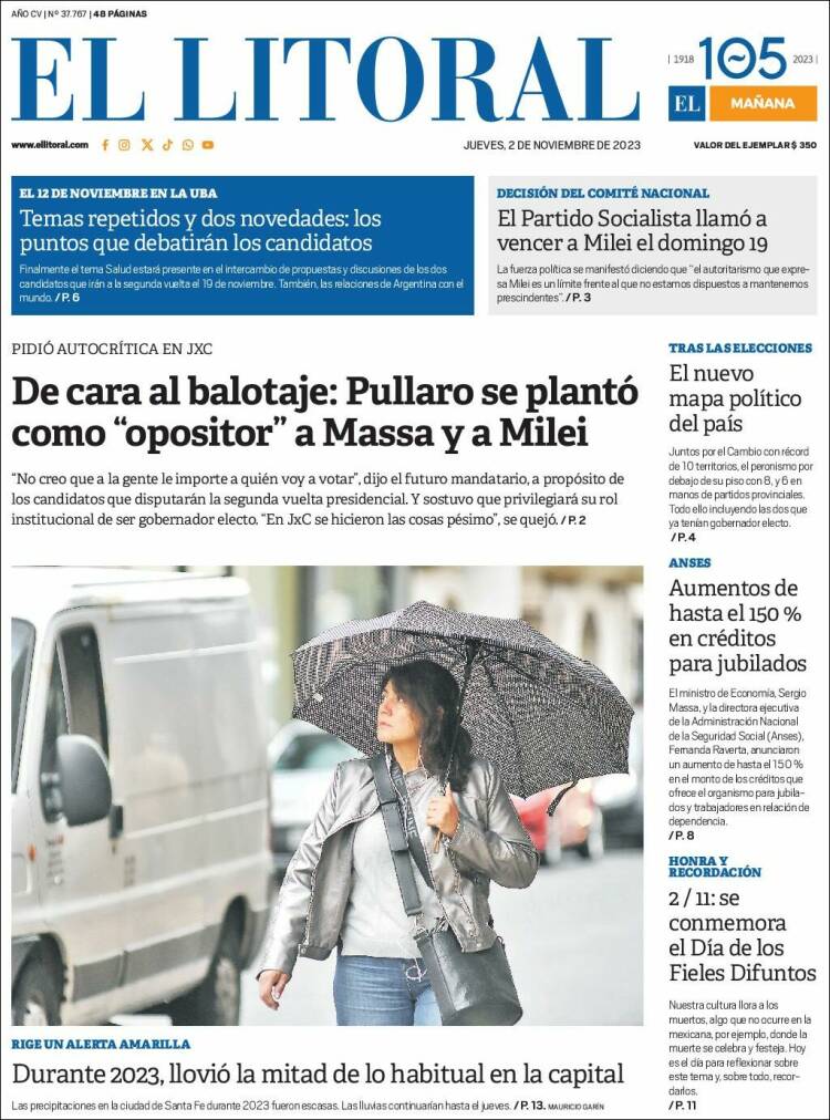 Portada de Diario El Litoral (Argentina)