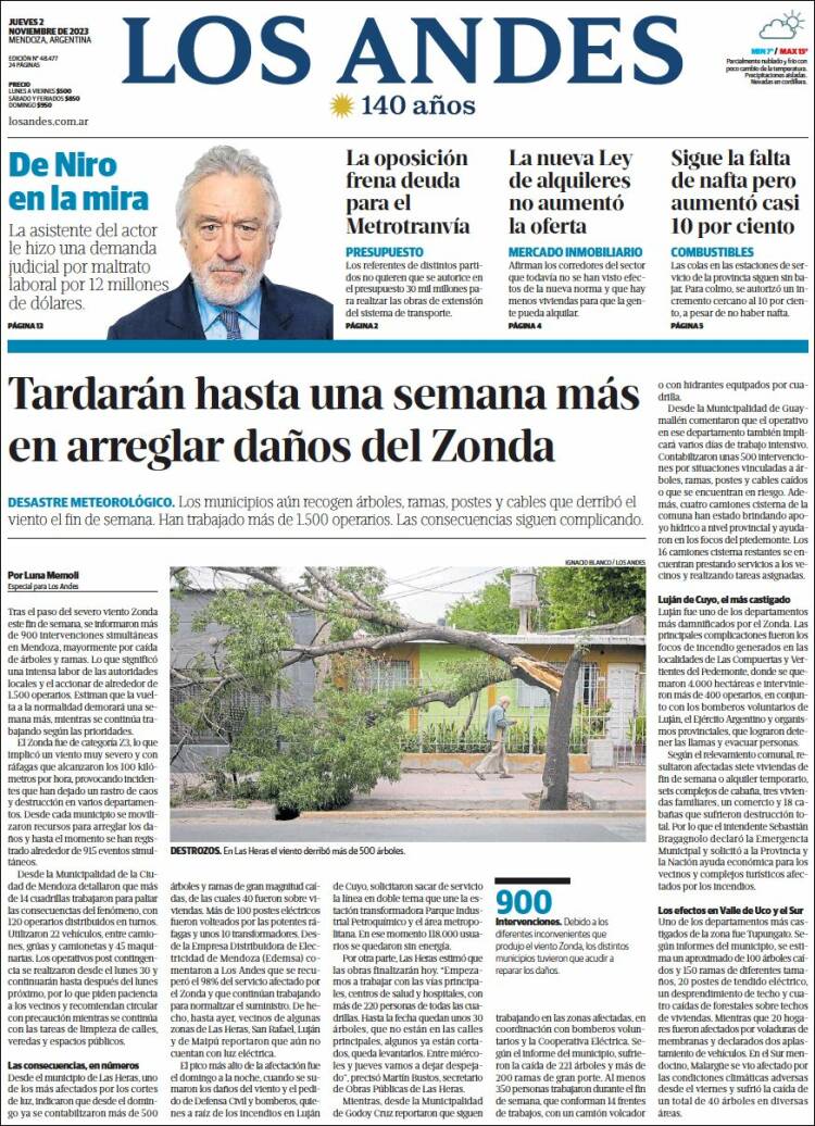 Portada de Los Andes - Mendoza (Argentina)