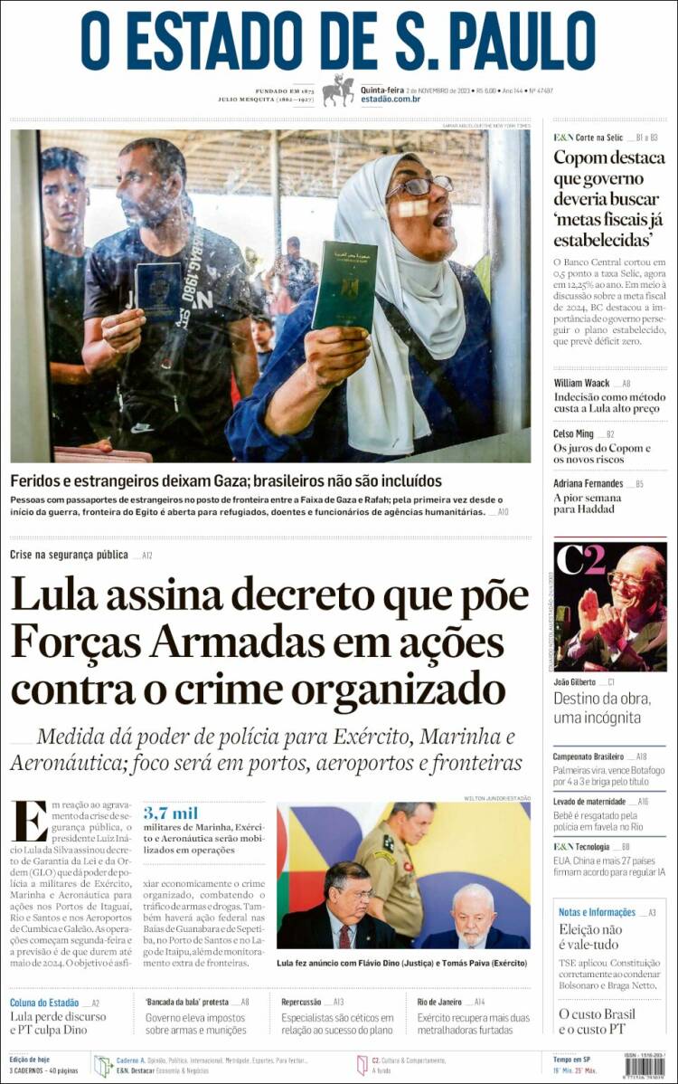 Portada de O Estado de São Paulo (Brasil)