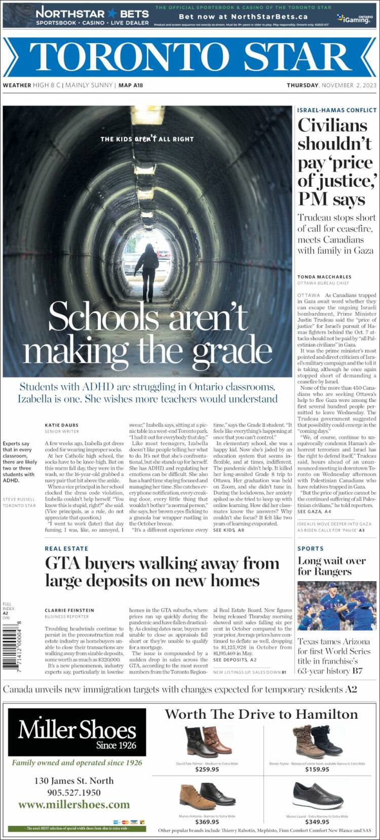 Portada de The Toronto Star (Canadá)