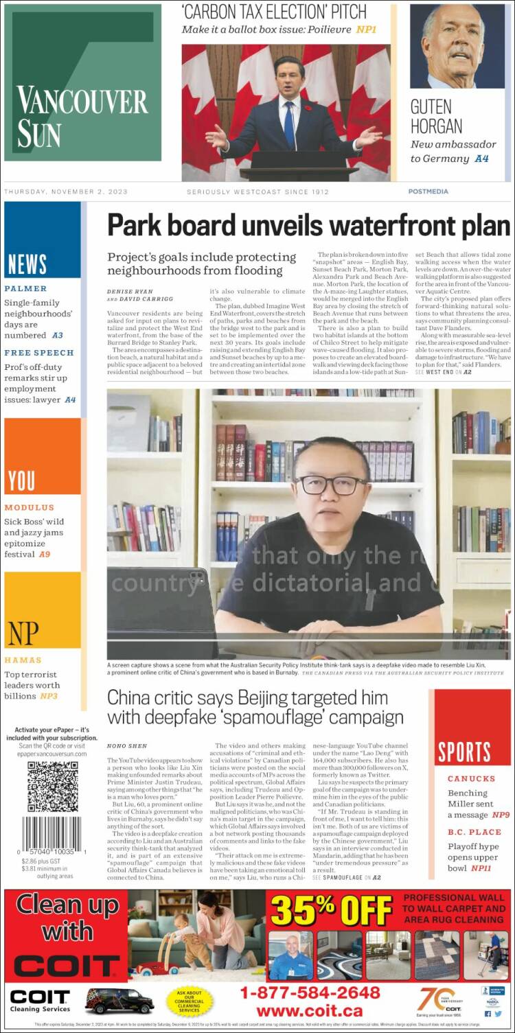 Portada de The Vancouver Sun (Canadá)