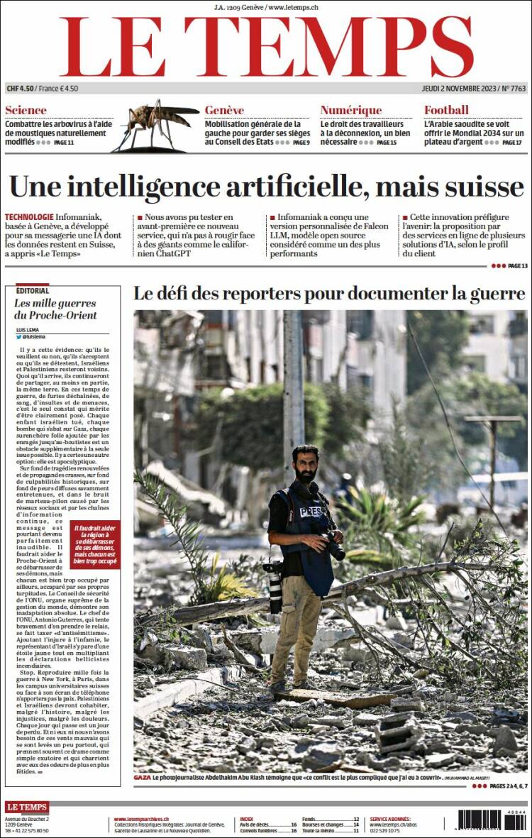 Portada de Le Matin (Suiza)