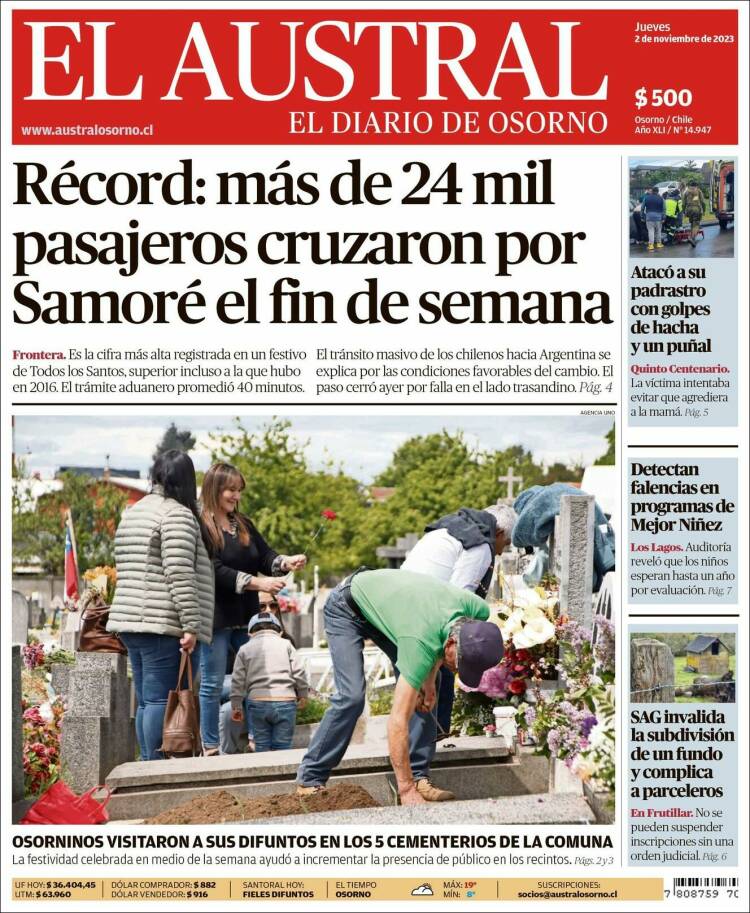 Portada de El Austral de Osorno (Chile)