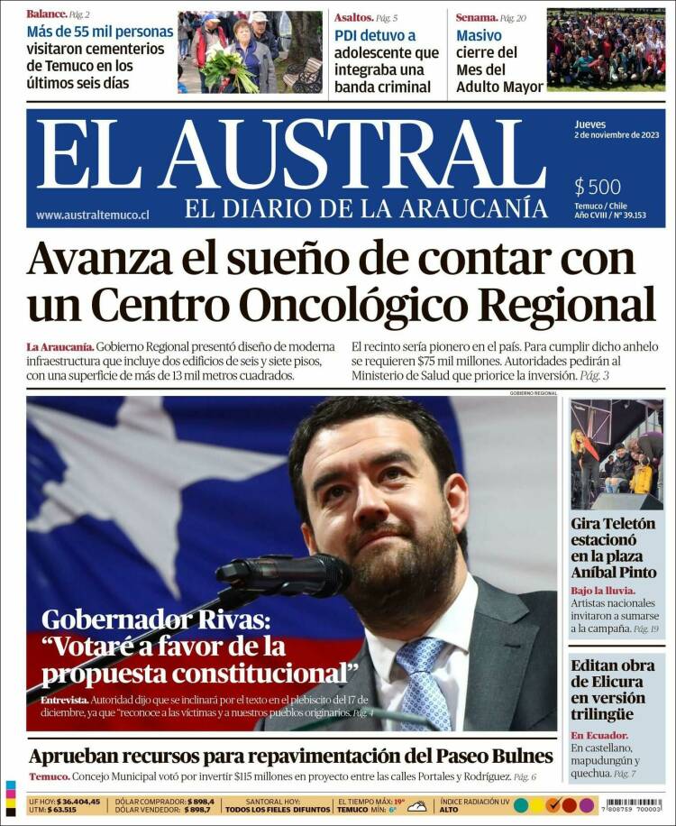 Portada de El Austral de Temuco (Chile)