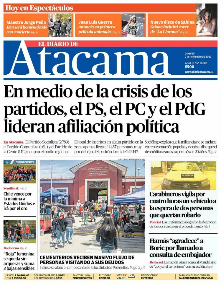 Portada de Diario de Atacama (Chile)