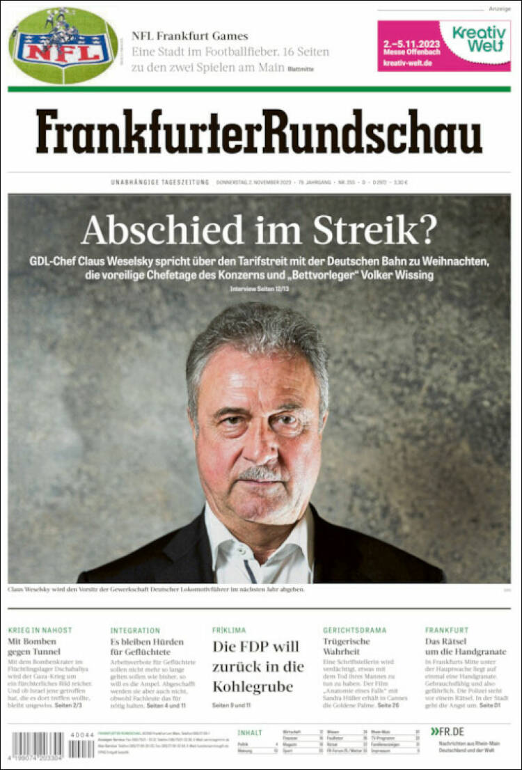 Portada de Frankfurter Rundschau (Alemania)