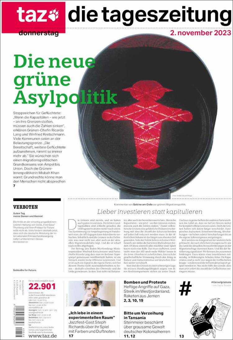 Portada de Die Tageszeitung (Alemania)