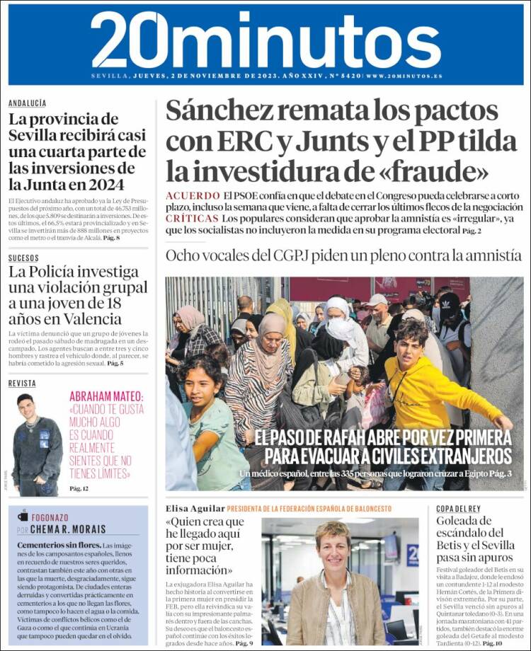 Portada de 20 Minutos - Sevilla (España)