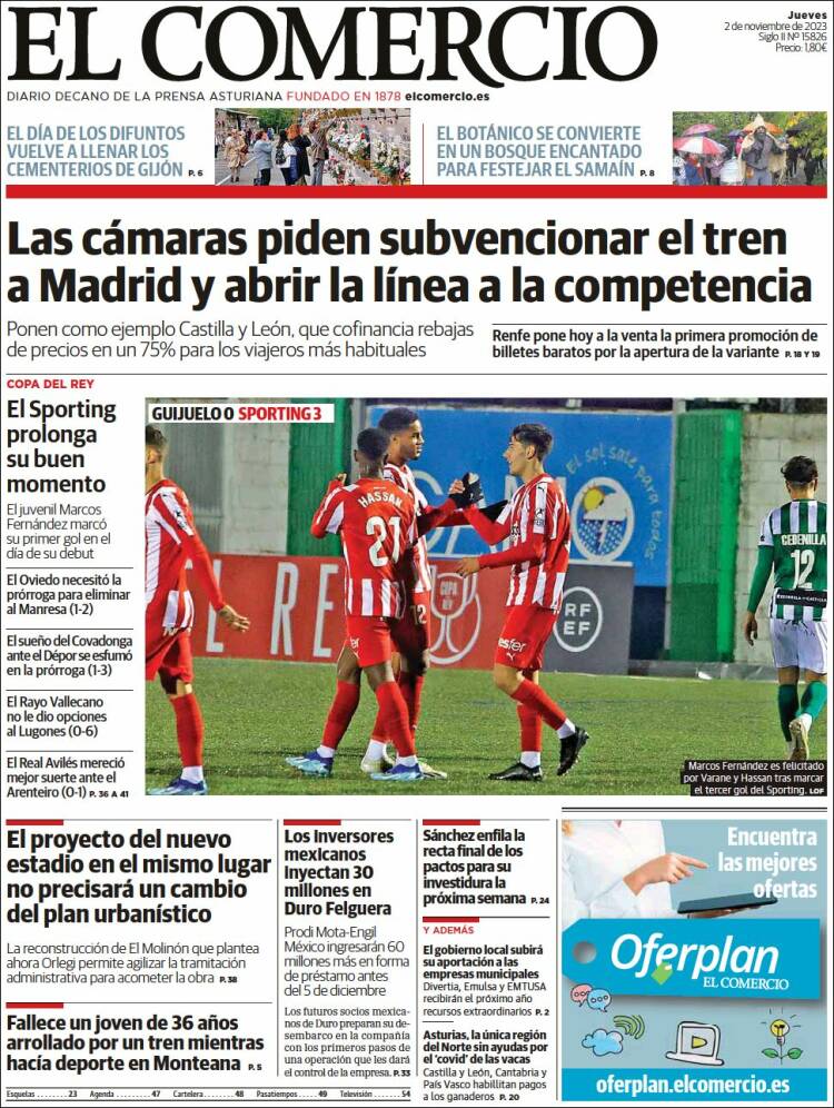 Portada de El Comercio - Gijón (España)