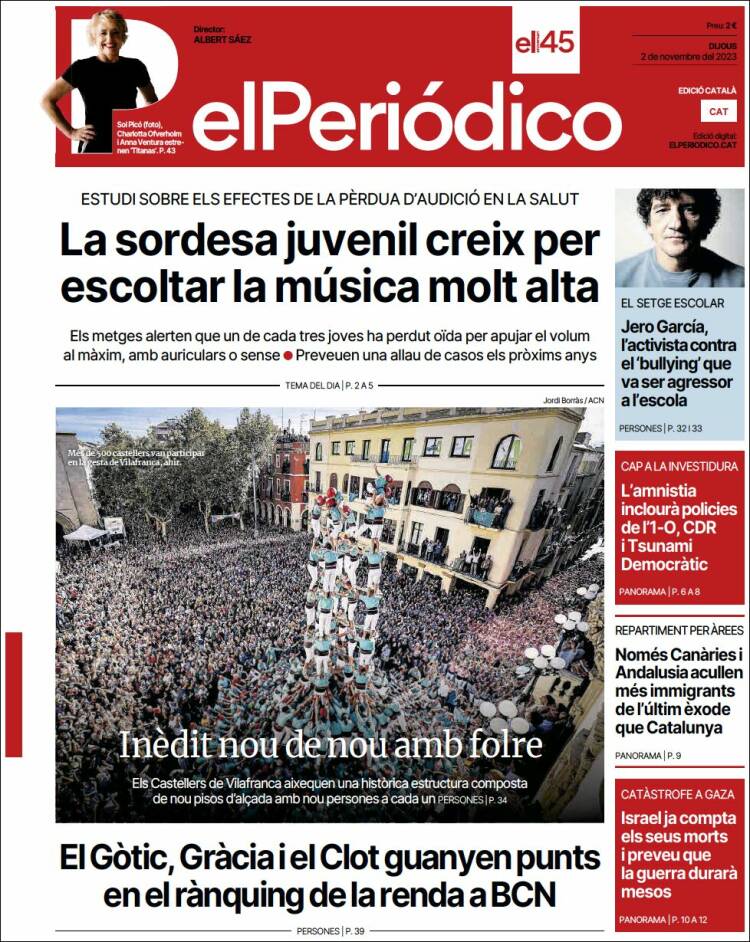 Portada de El Periódico de Catalunya (España)